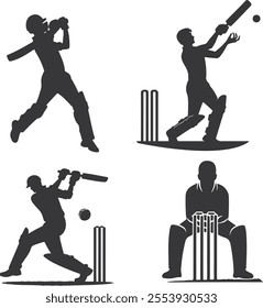 Cricket man Player icon set Silhouette Vector