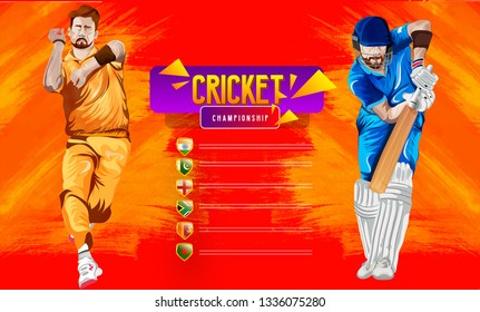 Cricket match between India vs Australia with illustration of batsman playing action,  Cricket tournament header or banner, poster design.