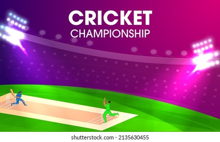 Cricket Match Between India VS Pakistan With Female Bowler Throwing Ball To Batter Player At Stadium View For Championship Concept.
