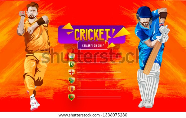 Cricket match between India vs Australia with
illustration of batsman playing action,  Cricket tournament header
or banner, poster
design.