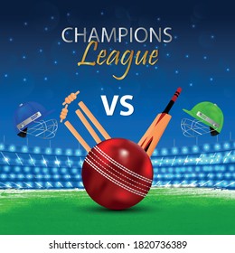 Concepto de partido de cricket con estadio y fondo