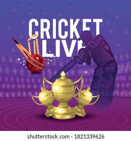 Cricket Match concept with stadium, batsman playing cricket championship and Background