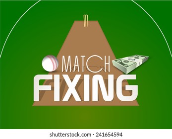 Cricket Match Fixing Concept With Bundle Of Dollar And White Ball On Field Background.