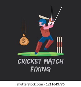 Cricket Match Fixing Vector. Cricket Player Under Performing