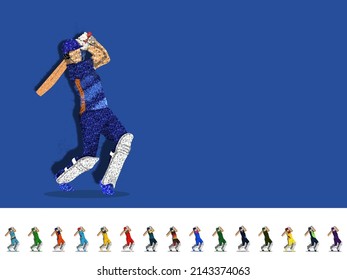 Cricket Match Participating Countries Players With India Batsman Highlights And Copy Space On Blue And White Background.