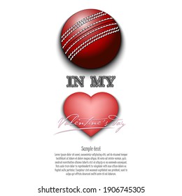 Cricket in my heart. Happy Valentines Day. Design pattern on the football theme for greeting card, logo, emblem, banner, poster, flyer, badges, t-shirt. Vector illustration