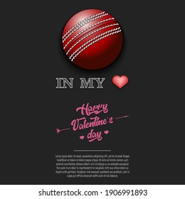 Cricket in my heart. Happy Valentines Day. Design pattern on the football theme for greeting card, logo, emblem, banner, poster, flyer, badges, t-shirt. Vector illustration