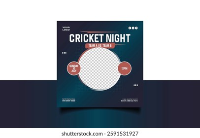 Cricket Night Event Flyer with Team Match Details and Contact Information