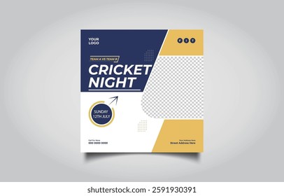 Cricket Night Event Flyer Template with Team Match Details and Contact Information