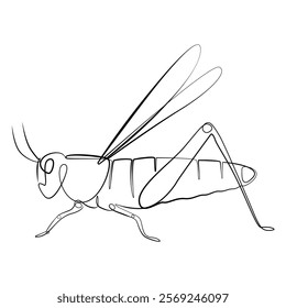 Cricket one line drawing on white isolated background