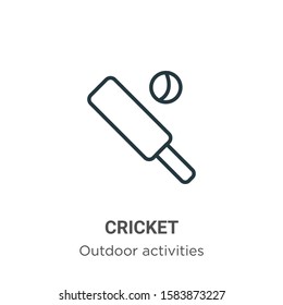 Cricket outline vector icon. Thin line black cricket icon, flat vector simple element illustration from editable outdoor activities concept isolated on white background