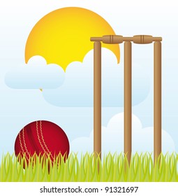 cricket over landscape with grass and sky vector illustration