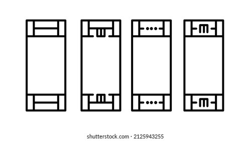 Cricket pitch. Sport ground field. Cricket court top view. Vector line icon set. Isolated objects on white background