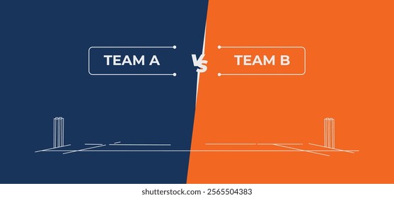 Cricket pitch with stump on two sides. Team battle, two team comparison with cricket bat. Editable vector