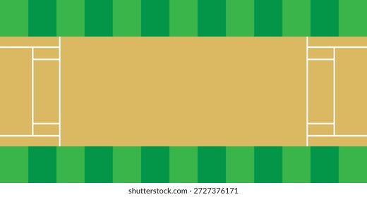 Cricket pitch vector icon on green field – Sports ground layout illustration for stadium, match, tournament and outdoor game design