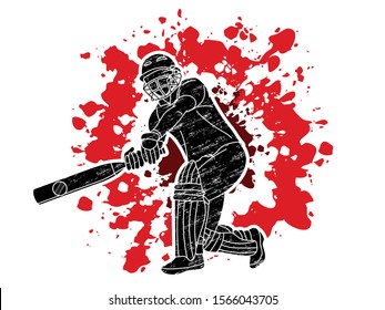 Cricket player action cartoon sport graphic vector.
