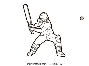 Cricket player action cartoon sport graphic vector.