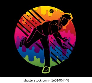 Cricket player action cartoon sport graphic vector