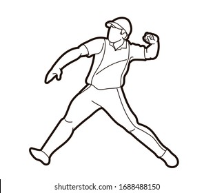 Cricket player action cartoon sport graphic vector
