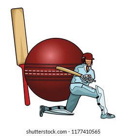 Cricket player with ball and bat