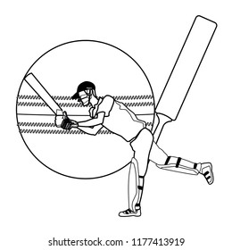 cricket  player with ball and bat in black and white