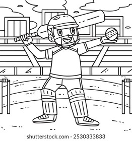 Cricket-Spieler mit Ball und Fledermaus Malvorlage 