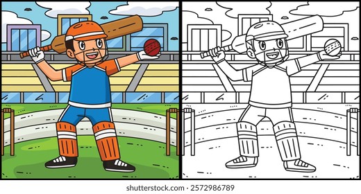 Cricket Player with Ball and Bat Illustration