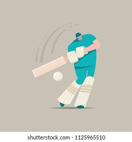 Cricket player with bat and ball. Vector cartoon flat character of a man playing in sports game isolated on a background.