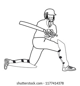 Cricket player with bat in black and white