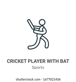 Jugador de críquet con icono vector de contorno murciélago. Jugador de críquet negro delgado con icono de murciélago, vector plano ilustración de elemento simple del concepto deportivo editable golpe aislado en fondo blanco