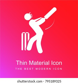 Cricket player with bat red and pink gradient material white icon minimal design