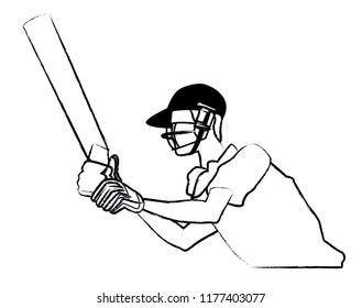 Cricket player with bat sketch