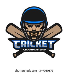 Cricket player and bats. Sport emblem, logo.