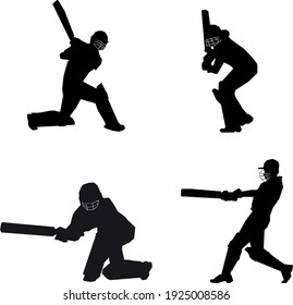 Cricket player batsman batting silhouettes collection set svg