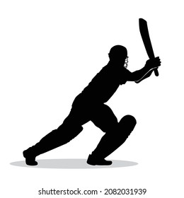 Cricket player batsman batting silhouettes. illustration of batsman playing cricket championship.