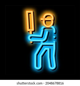 El jugador de cricket Batsman neón vector de señal de luz. Icono brillante de la señal del jugador de cricket Batsman. ilustración de símbolo transparente