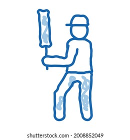 Cricket Player Batsman sketch icon vector. Hand drawn blue doodle line art Cricket Player Batsman sign. isolated symbol illustration