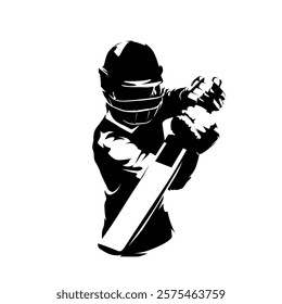 Cricket player, batter, isolated vector silhouette. Sports