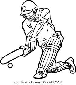 Cricket player batting action clipart