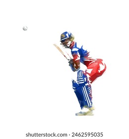 Cricket player batting, batsman, isolated geometric low poly vector illustration