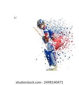 Cricket player batting, batsman, isolated geometric low poly vector illustration