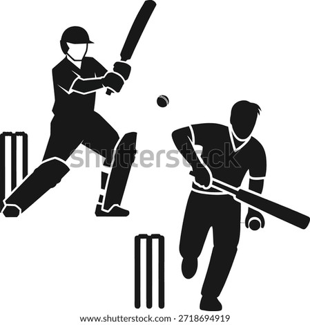 Cricket Player Batting Silhouettes Collection