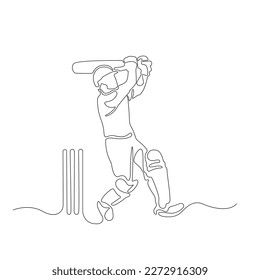 cricket player batting single line drawing vector