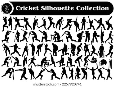 Cricket player betting and blowing silhouette Vector