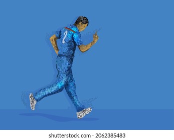 Cricket Player or Bowler in Team Jersey Celebrating with Copy Space for Your Message. Pixel Art Detailed Character Illustration. 