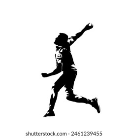 Cricket player, bowler throwing, isolated vector silhouette