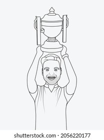 Cricket player celebrate after they won the final in line art illustration