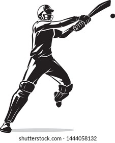 Cricket Player Hit Ball, Isolated Vector Illustration