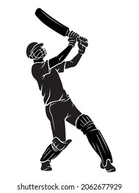 Cricket Player Hit, High Bat Swing Illustration