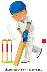 Cricket player hitting ball with bat illustration